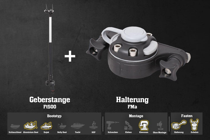 Set: Fasten Teleskop Geberstange + Halterung [C-Shaped Basis] Vertikal für Kajak