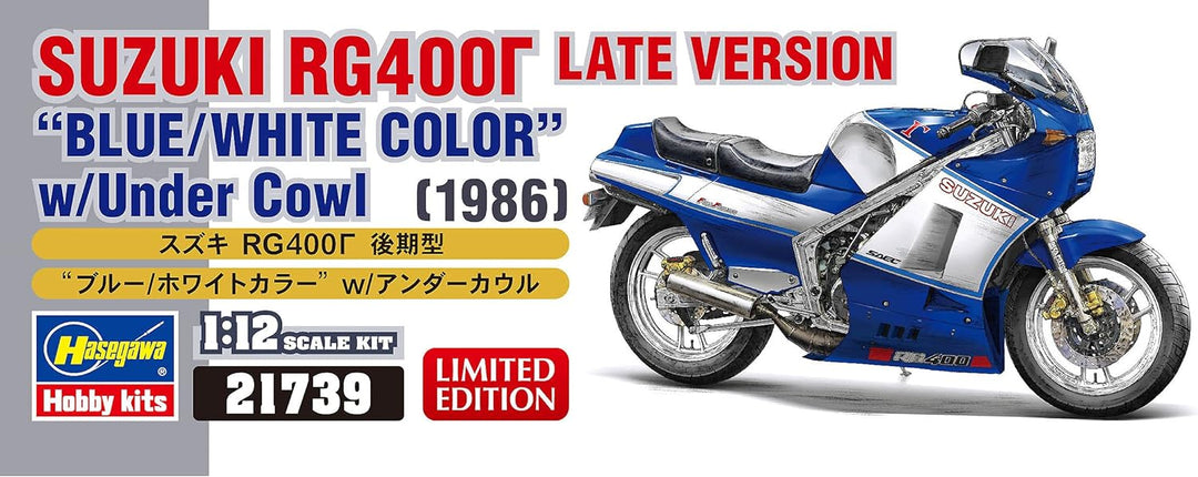 Hasegawa - 1:12 Suzuki RG400 späte Version - Blau/Weiss Farbe mit Unterhaube