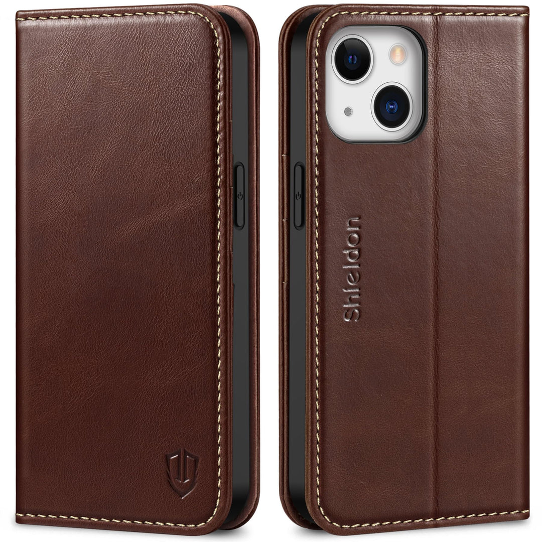 SHIELDON Hülle für iPhone 13 5G Schutzhülle [Echtleder] [RFID-Sperre] [Lifetime Garantie] [Kartenfac