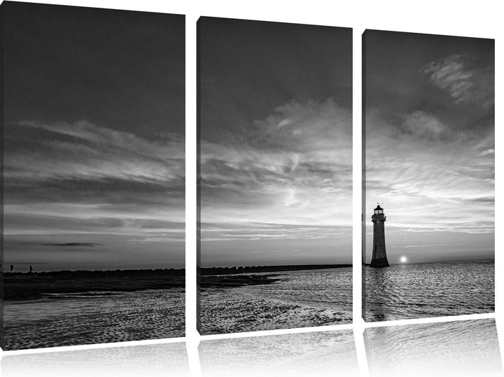 Pixxprint Leuchtturm im Sonnenuntergang / 3-Teilig/Gesamtmass 120cm Leinwandbild bespannt auf Holzra