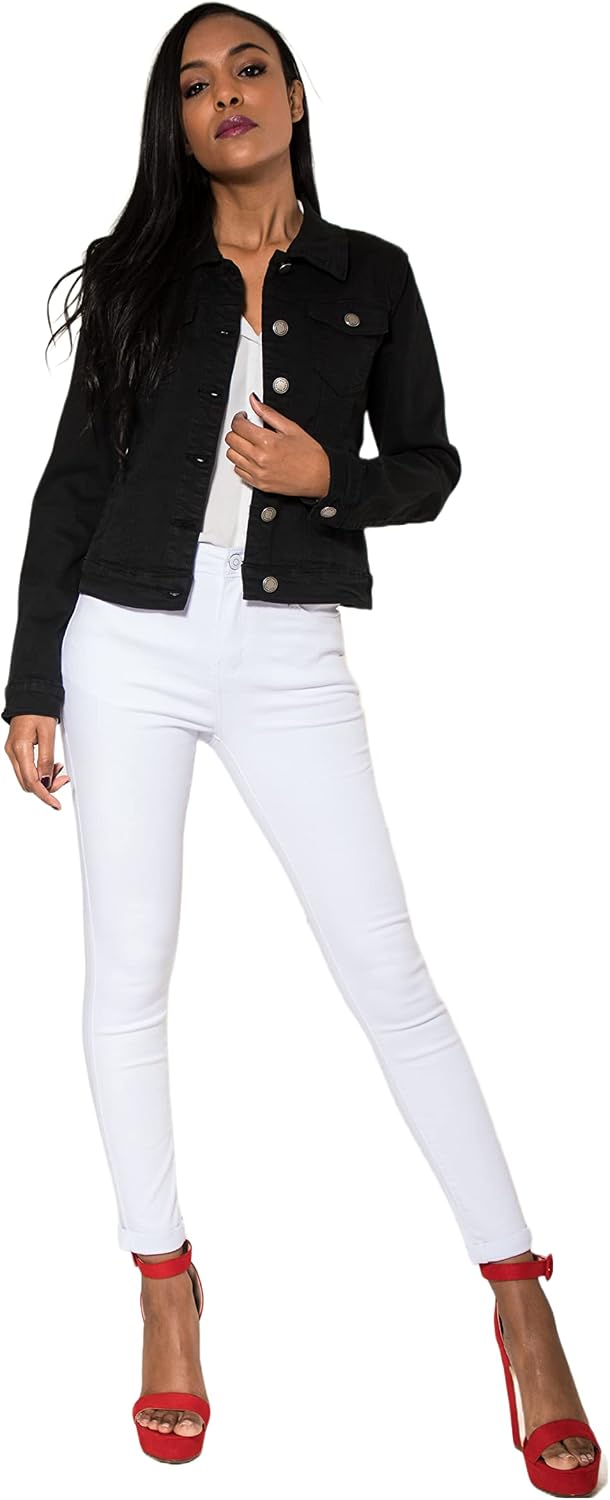Nina Carter J212 Damen Slim-Fit Jeansjacke – Farbige Übergangsjacke mit Kent-Kragen und Taschen – Fr