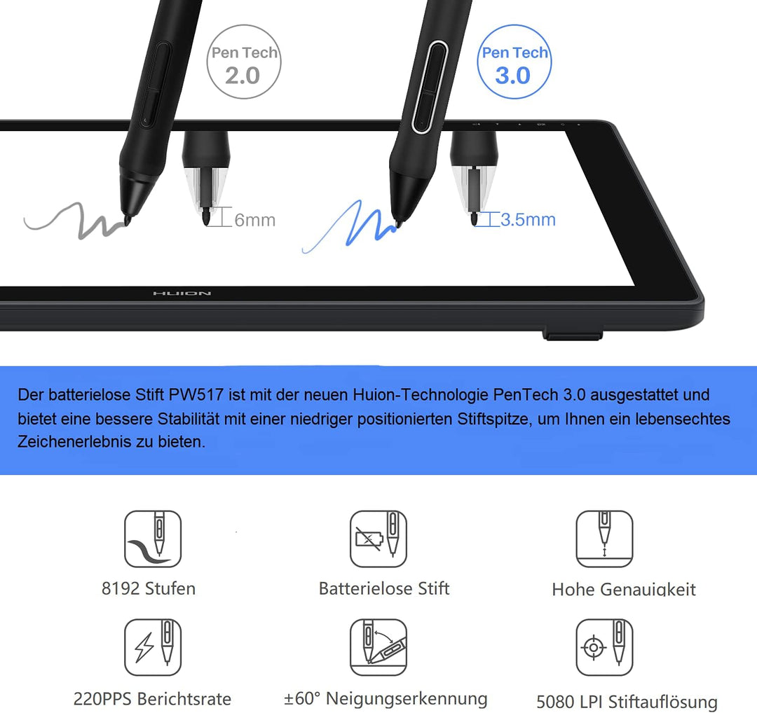 HUION Kamvas 24 Plus Grafiktablett mit Display, 23,8 Zoll volllaminierter QD LCD-Bildschirm aus ents
