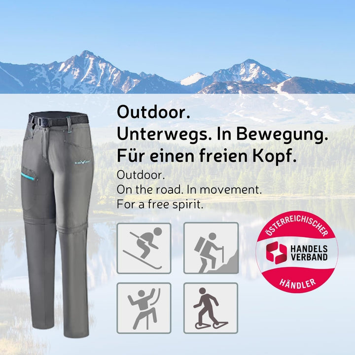 Black Crevice Damen Zip Off Leg Trekkinghose I Wanderhose-Damen mit abnehmbaren Beinen I wasserabwei