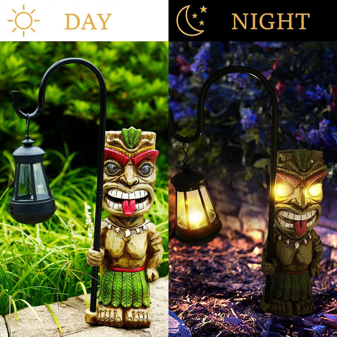 MIBUNG Verbesserte Tiki Dekor Gartenstatue, Grosse Tiki Figur mit Solar Laterne Lichter, Hawaiian Tr
