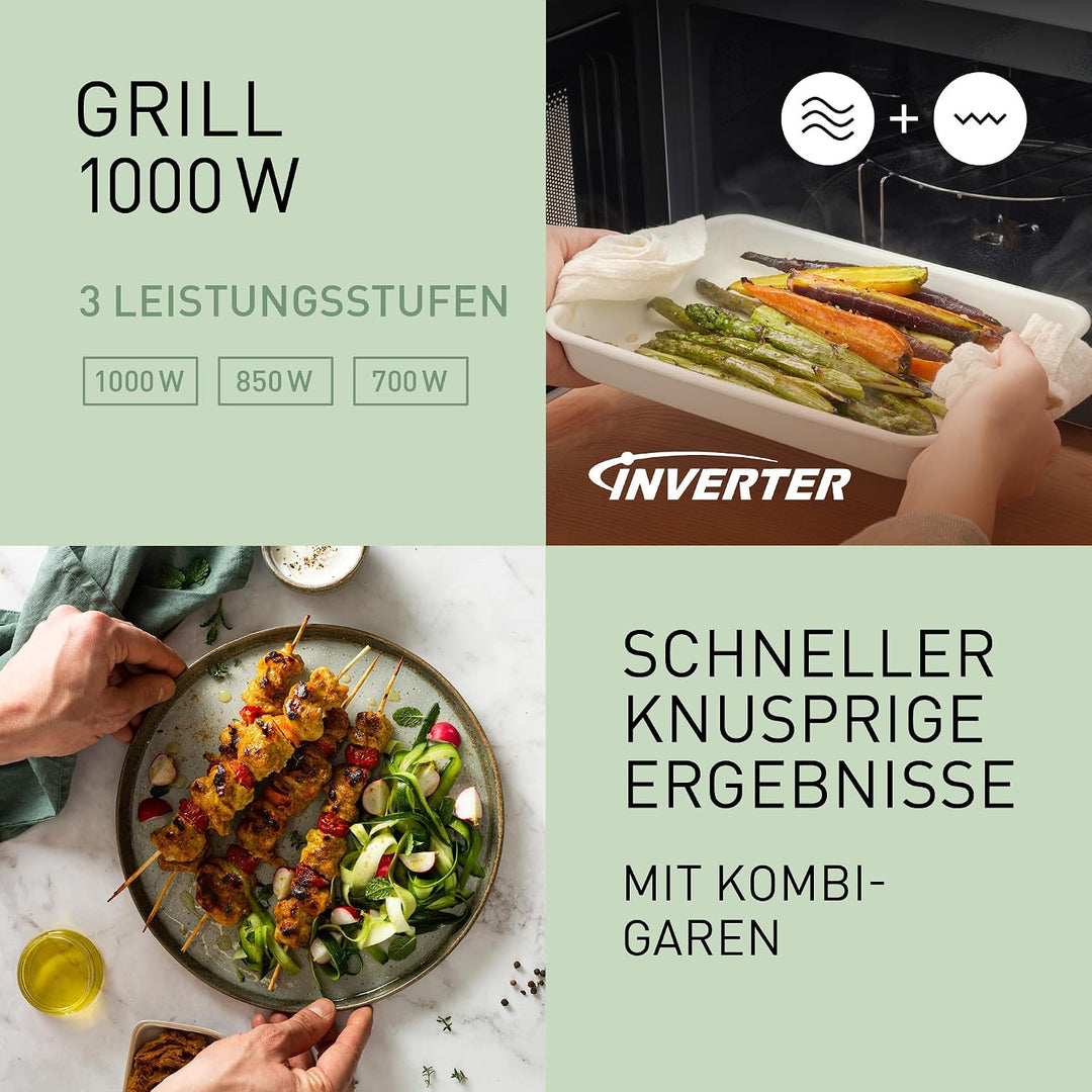 Panasonic NN-GD38QSEPG 29L Grill-Mikrowelle mit Steam+ Pot, 1000 W, automatisches Auftauen, Kombinat