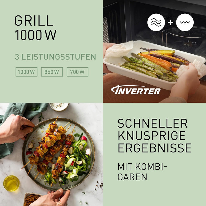 Panasonic NN-GD38QSEPG 29L Grill-Mikrowelle mit Steam+ Pot, 1000 W, automatisches Auftauen, Kombinat