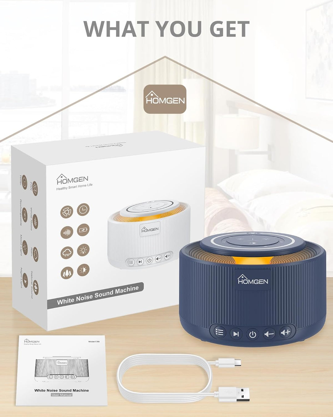 HOMGEN White Noise Machine Weisses Rauschen Maschine Einschlafhilfe Baby Erwachsene 30 Klänge & 30 S