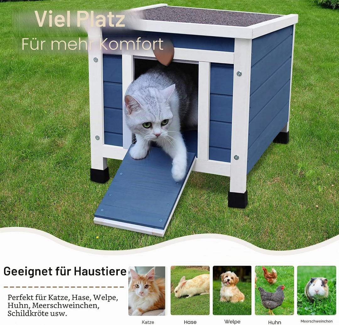 HiCaptain Katzenhaus Outdoor Katzenhaus für Draussen - Katzenhaus aus Holz Outdoor - Perfekt für Wel