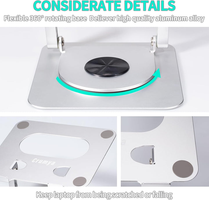 Crumya Laptop Ständer – Ständer aus Aluminiumlegierung,360 Grad Drehbar,PC,Faltbar,Ergonomisch,Höhe