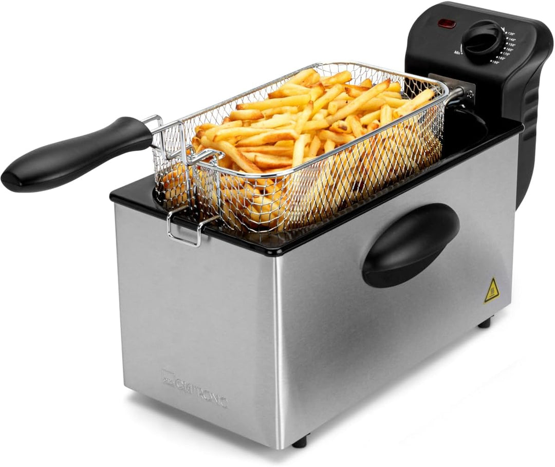 Clatronic FR 3586 Edelstahl-Fritteuse 2,5L Perfekt für Pommes Frittes u. Nuggets, geruchsarmes fritt