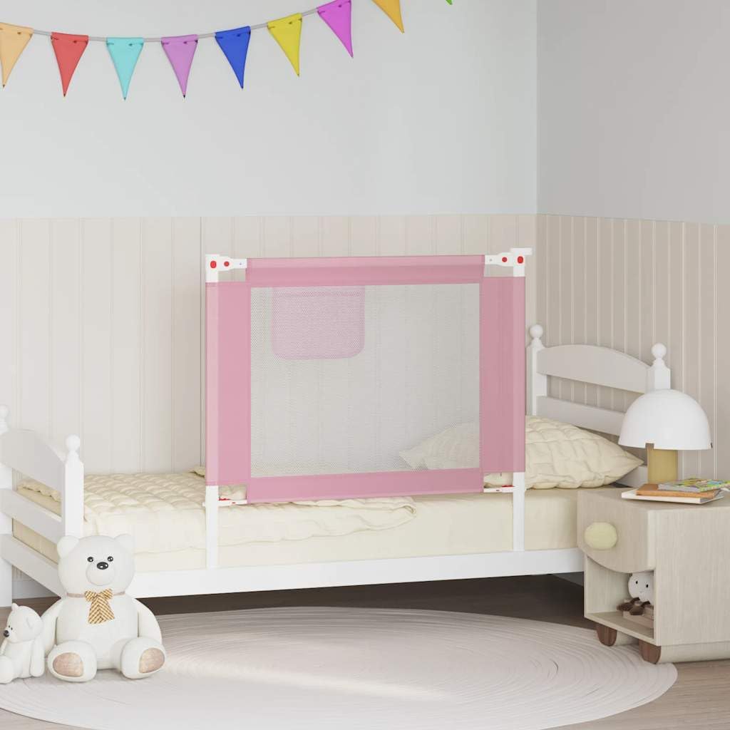 Kleinkind-Bettschutzgitter Rosa aus Stoff und Metall 90x25 cm, höhenverstellbar 70-95 cm, Rausfallsc