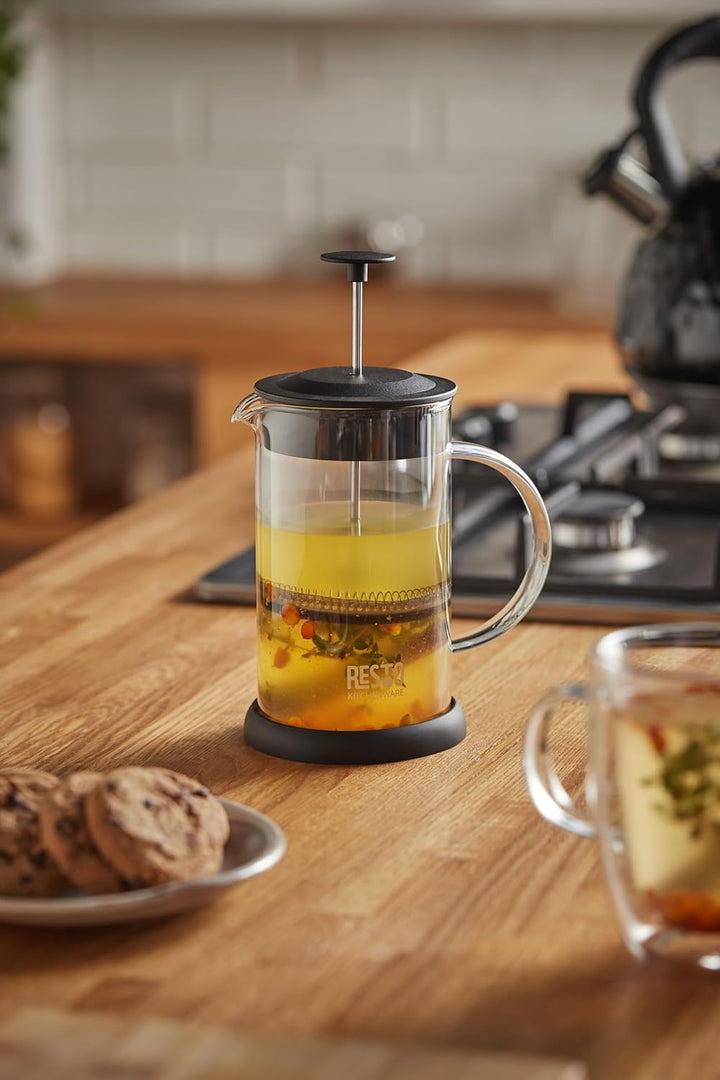 RESTO 90502 French Press System Tee/Kaffeebereiter aus hitzebeständigem Borsilikatglas mit Glasgriff