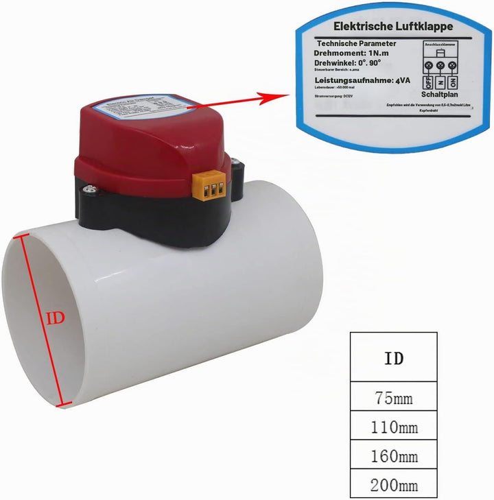 Absperrschieber, verstellbare Belüftung, PVC, Absaugung, Regulierung der Durchflussmenge, AC220, DC1