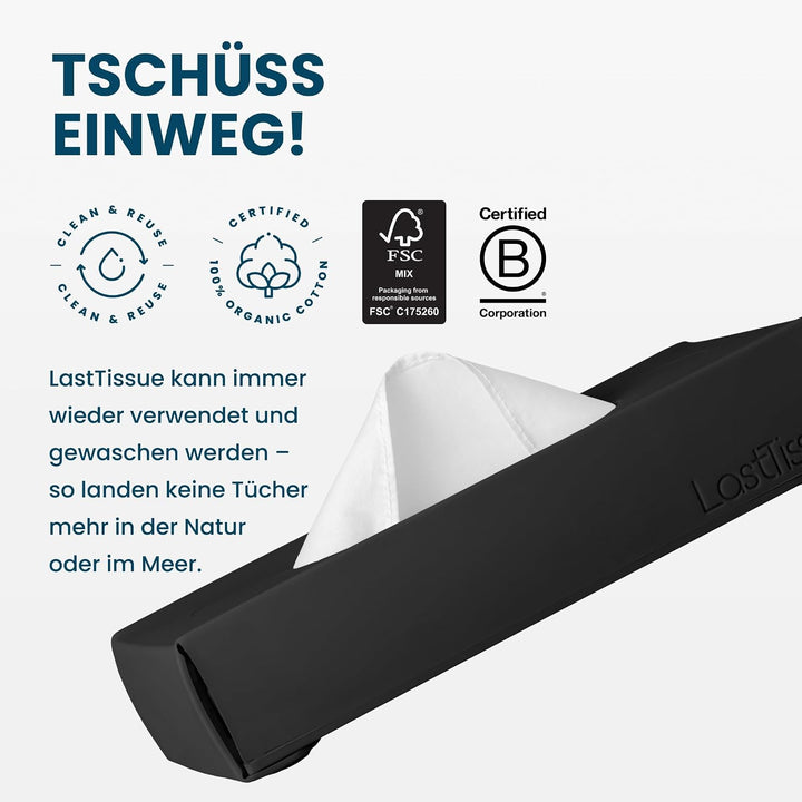 LastTissue® Wiederverwendbare Taschentuch Box - mit 18 Weichen Bio Baumwolltüchern - umweltfreundlic