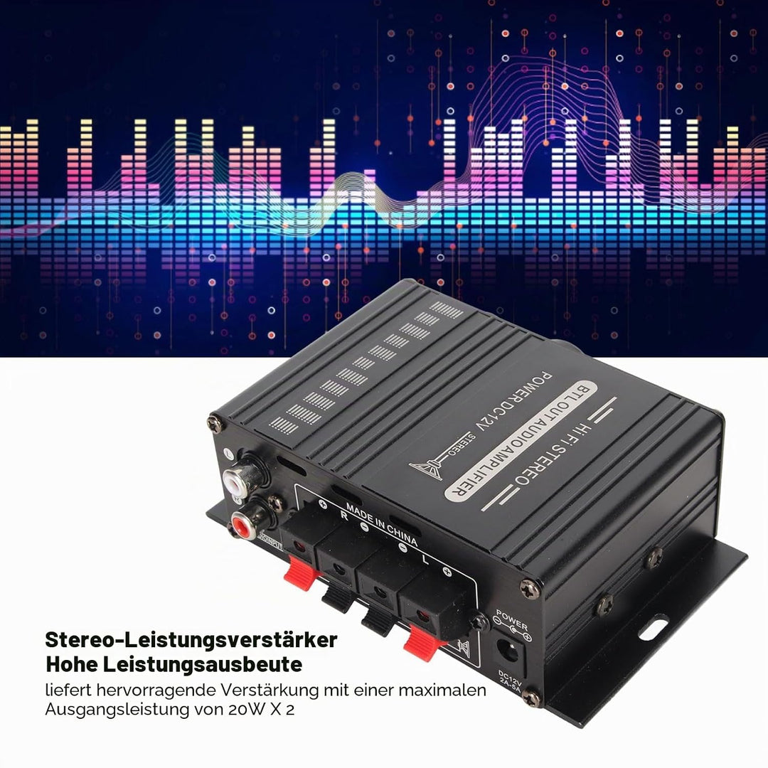 Bewinner AK-160BT Bluetooth 5.0 12 V 2-Kanal-Stereo-Digital-Audioverstärker, 20 Hz Bis 20 kHz Autora