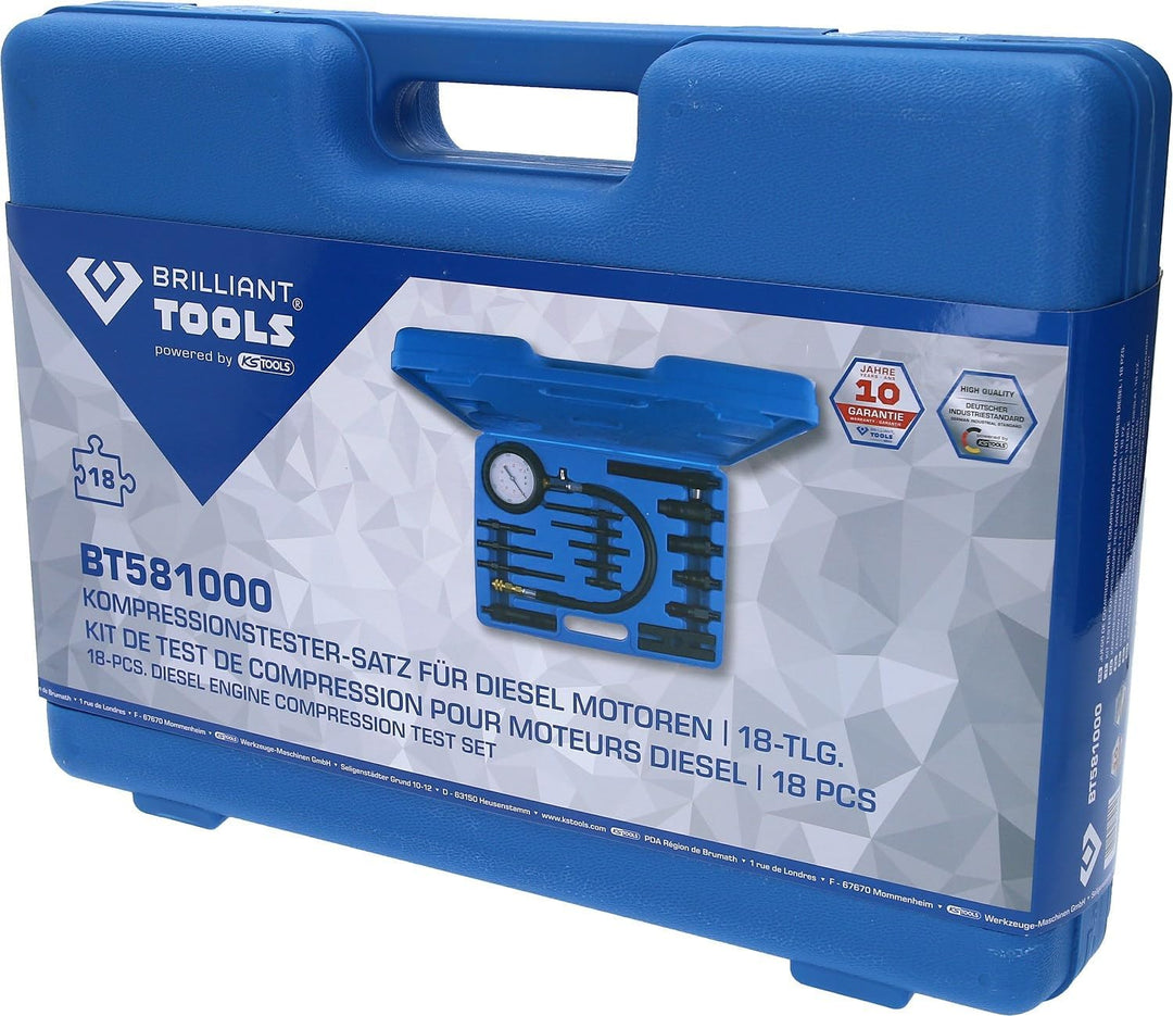 BRILLIANT TOOLS BT581000 Kompressionstester-Satz für Diesel Motoren, 18-tlg [Powered by KS TOOLS] 18