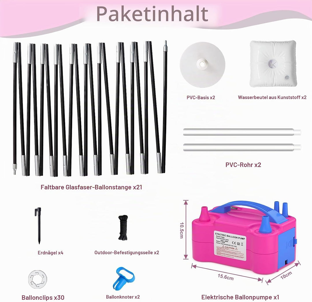 PlusFive Ballonbogen mit Luftpumpe Elektrisch 600W, 2,7M Verstellbarer Luftballon Bogen &amp; Luftballon