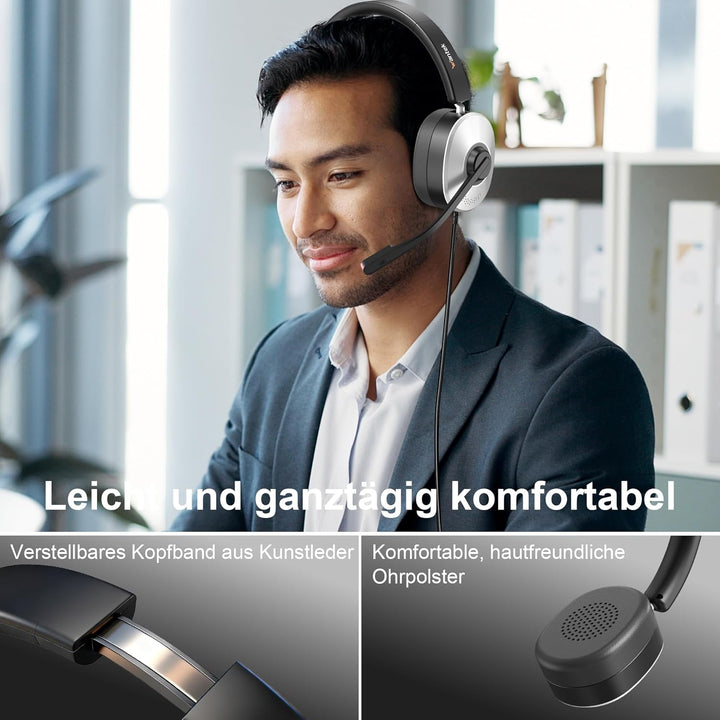 Wantek USB Headset mit Mikrofon für PC Laptop, Typ C-USB-3,5mm Jack, 3-in-1-Kopfhörer mit Geräuschun