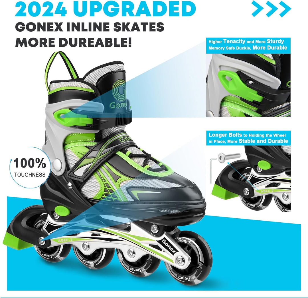 Gonex Inliner für Kinder, Inline Skates für Mädchen Jungen mit Leuchtende Räder Einstellbarer Grün S