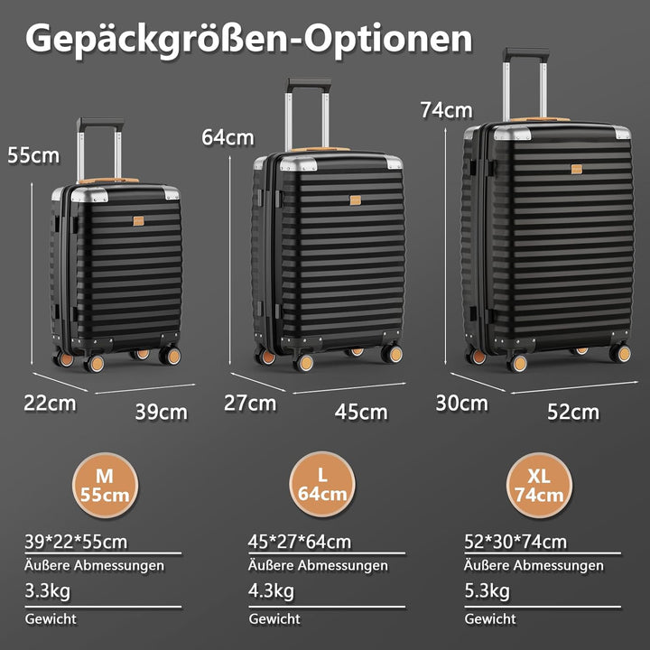 Joyway Koffer Trolley Reisekoffer von PP Hartschalen Trolley mit 360° Doppelrollen und TSA Schloss f