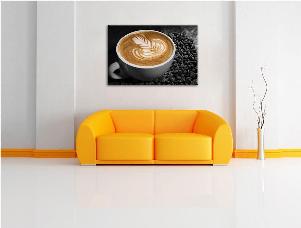 kratives Dekor auf frischem Kaffee schwarz/weiss Format: 100x70 auf Leinwand, XXL riesige Bilder fer