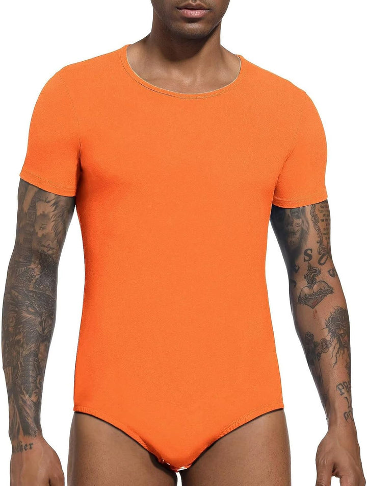 Landofgenie Männer Kurzarm Strampler Pyjama Bodysuit One Piece Strampler Orange S, Orange S
