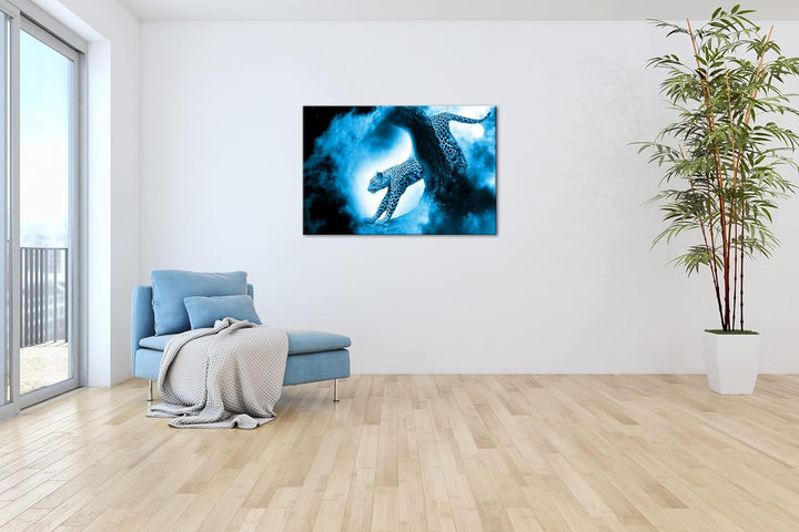 deyoli exotischer Gepard im Mondschein Format 80x60 Effekt: Monocrome Blau als Leinwandbild, Motiv f