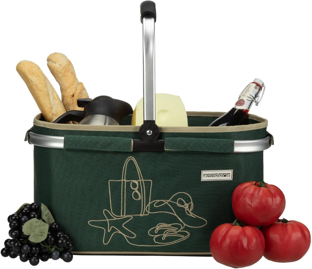 anndora Einkaufskorb GREEN 22 Liter - dunkelgrün bestickt, Grün