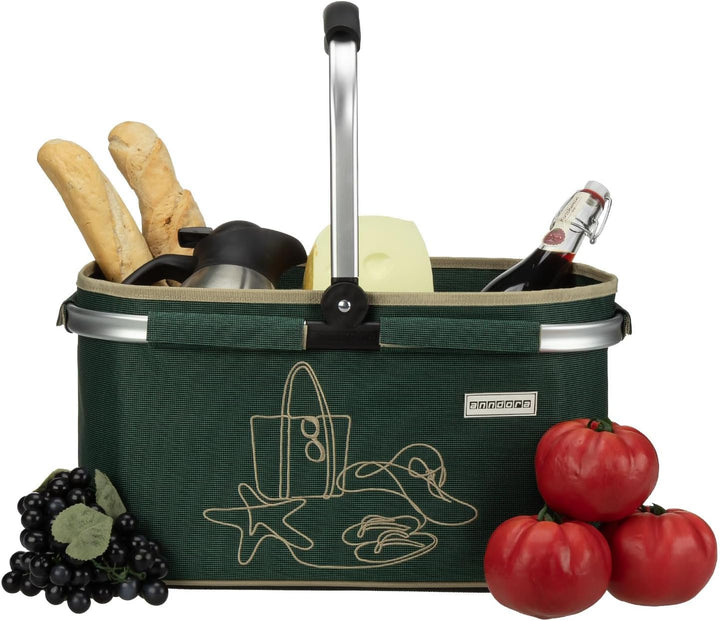anndora Einkaufskorb GREEN 22 Liter - dunkelgrün bestickt, Grün