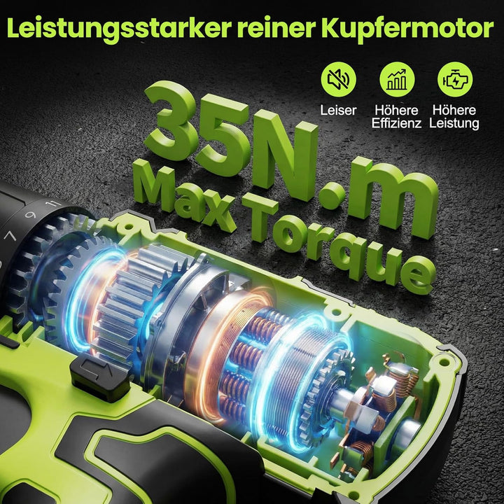 12V klein Akkuschrauber Set, Akku bohrschrauber mit 2 * 2000 mAh Akkus, 3/8" Bohrfutter, 18+1 Drehmo