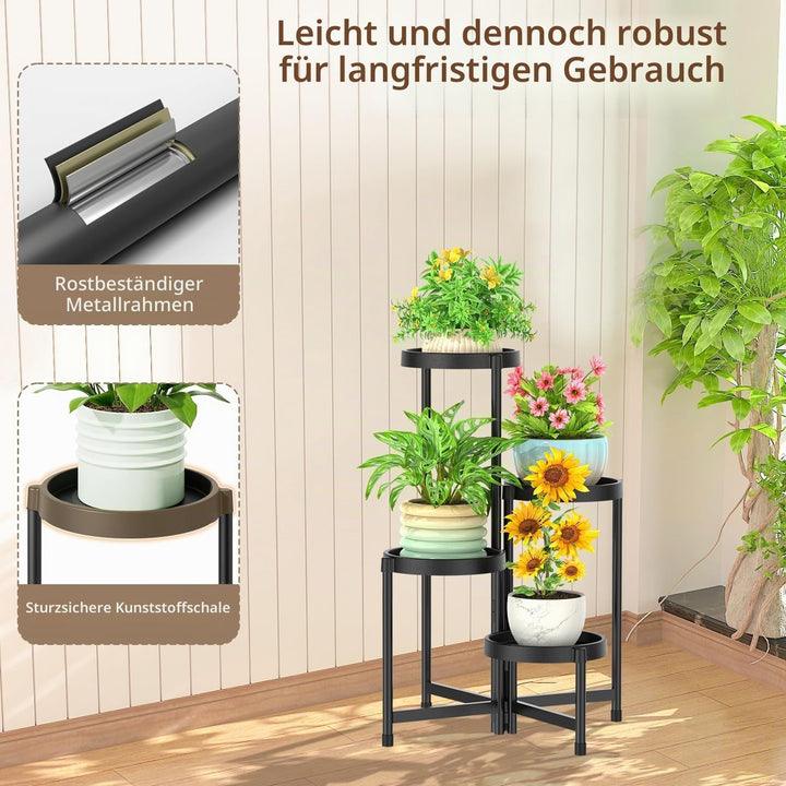 4-Stufiger Zusammenklappbarer Pflanzenständer für den Innenbereich für Mehrere Grosse Pflanzgefässe,