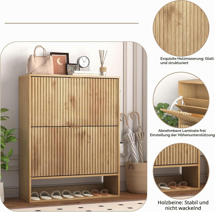80×30×102 h cm Schuhschrank, Wellen-Design Schmal Shoe Storage Cabinet Mit 2 Klappen, Freistehender