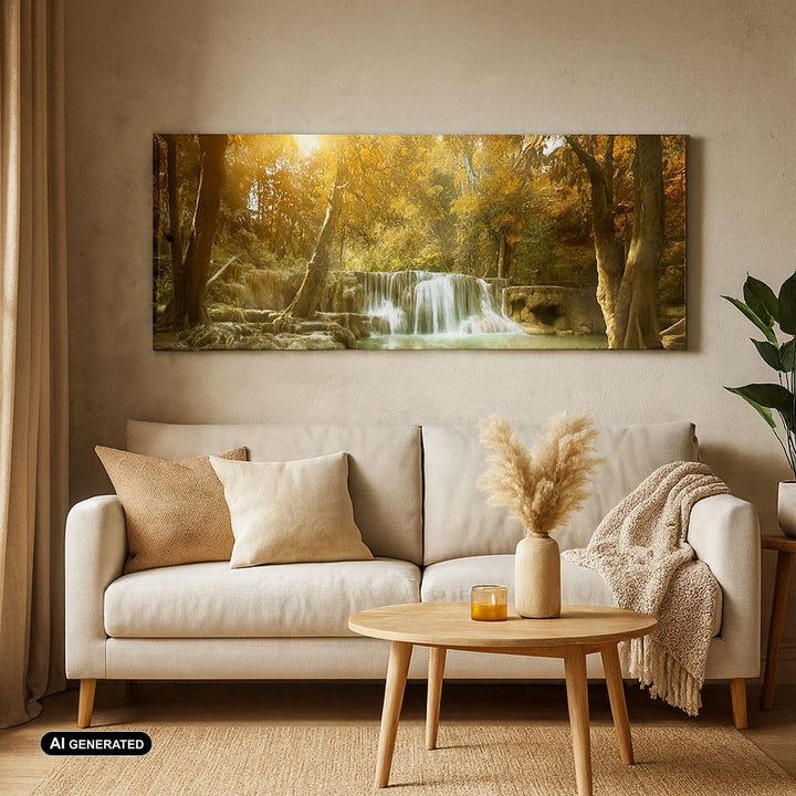 Panorama Bilder auf Leinwand Park Wasserfall Wasser Leinwandbild 90x30cm Wandbilder Dekoration Wohnz