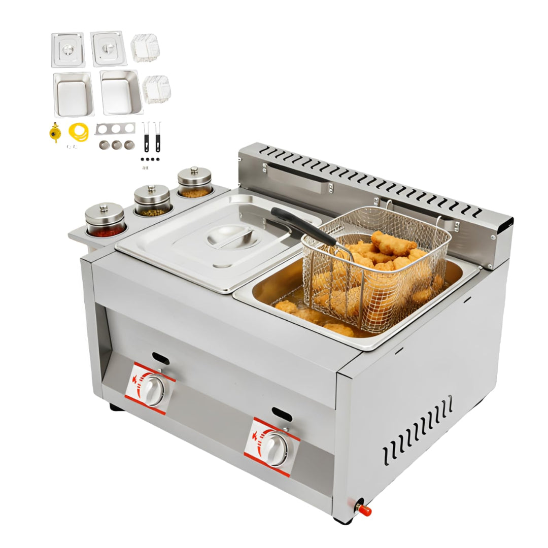 Doppel-Gasfritteuse mit 2 Körben, Temperaturbereich 50-380 °C | Propan-Fritteuse aus Edelstahl, Gewe