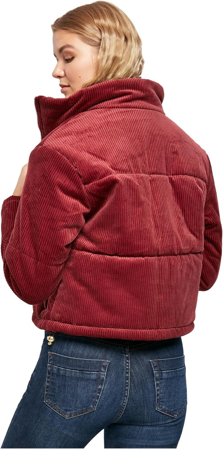 Urban Classics Damen Winterjacke Kordjacke Corduroy Puffer Jacket mit Stehkragen, kurz geschnitten,