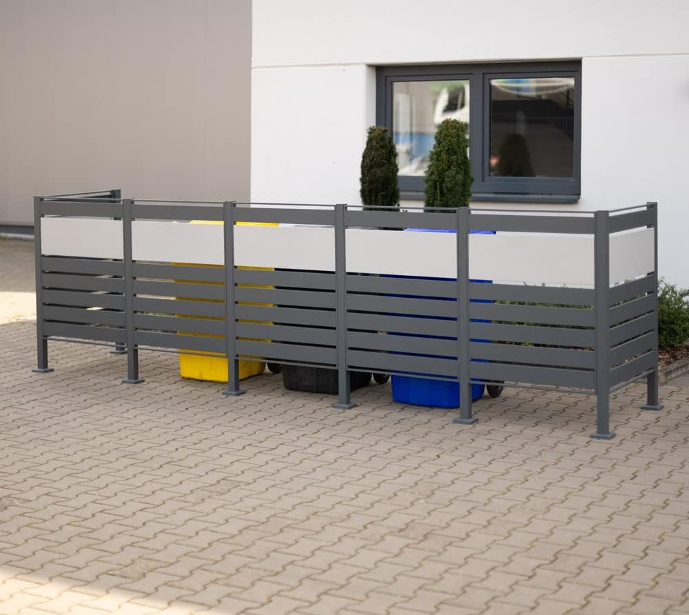 WESTMANN 5er Mülltonnenverkleidung Planum | Metall 400x90x120 cm Grau/Hellgrau | Mülltonnen Sichtsch