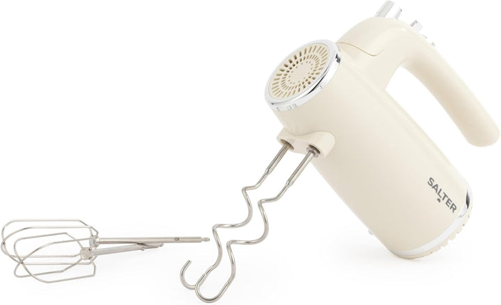 Salter Cream Retro Handmixer – Elektrischer Schneebesen, 5 Geschwindigkeiten + Turbo, XL Chrom-Schne
