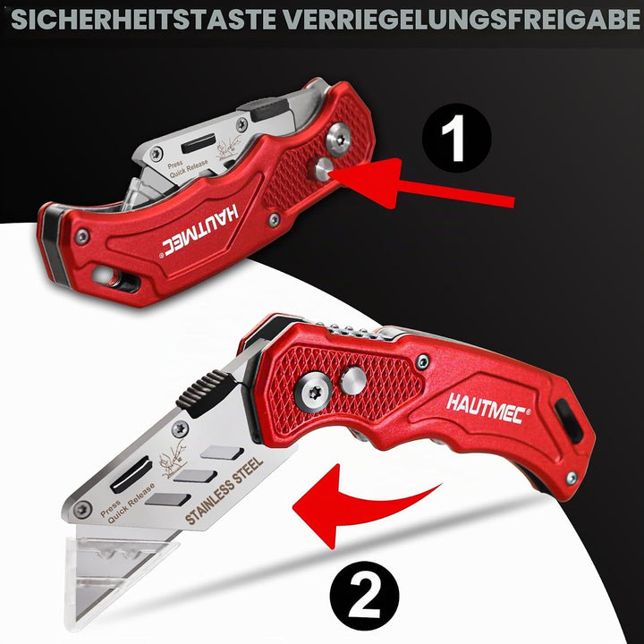 HAUTMEC 3er-Set Klappbares Universalmesser – Aluminium Cuttermesser mit Schnellwechselklinge, Sicher