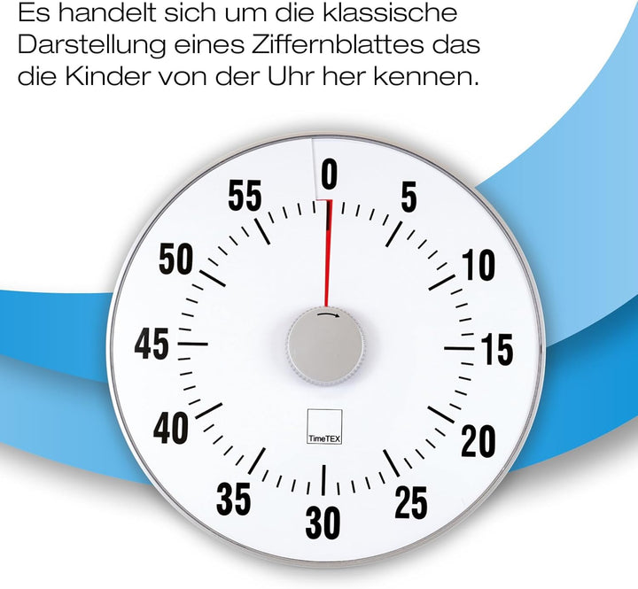 TimeTEX - Zeitdauer-Uhr L Blau| Lautloser 60 Minuten Countdown mit visuellem und akustischen Signal