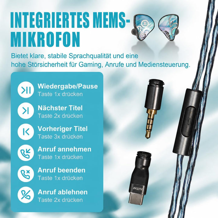 JUZEAR Defiant Game Fidelity Edition Gaming-IEM, 1DD+3BA, 3,5mm/USB-C | Klare Ortung, Kabelmikrofon