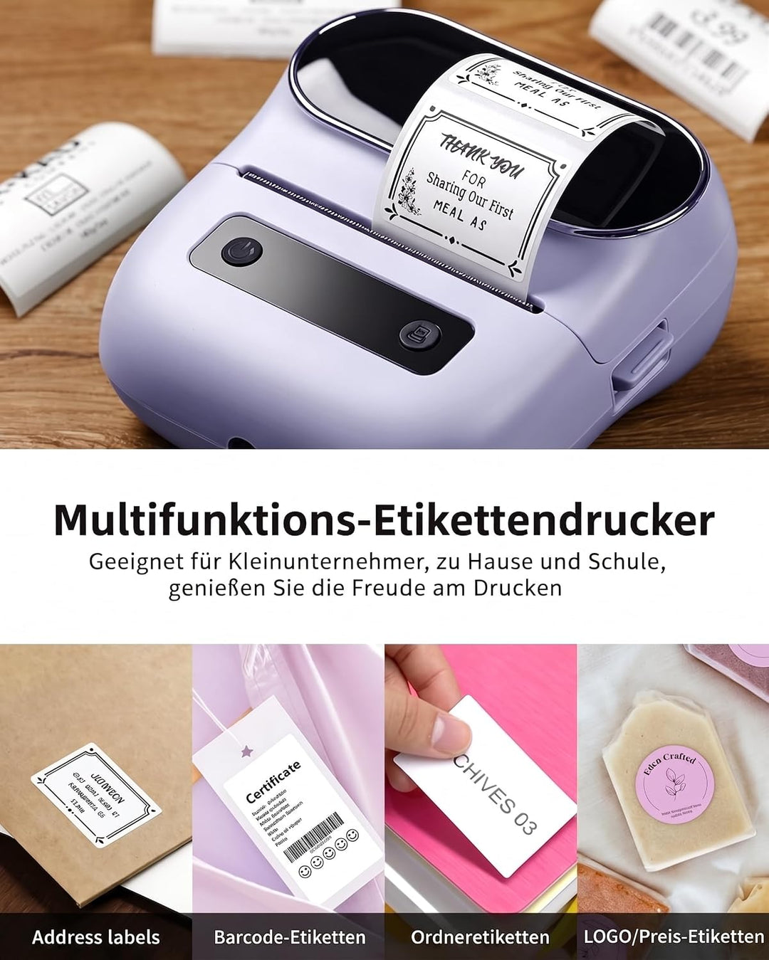 Phomemo M220 Etikettendrucker, Bluetooth Thermo Etikettendrucker für Barcode, Adresse, Haus, Versand