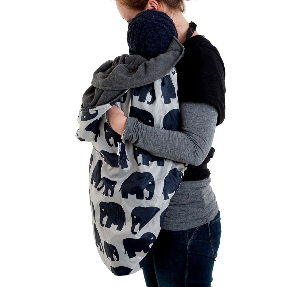 Babywearing: Wasserfester Wetterschutz für Tragetuch und Babytrage -Grau mit Elefanten, Grau mit Ele