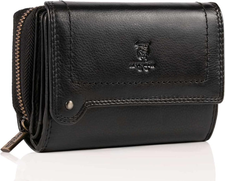 MATADOR Damen Leder Geldbörse TüV geprüfter RFID & NFC Schutz Frauen Portemonnaie Ladies Wallet Blac