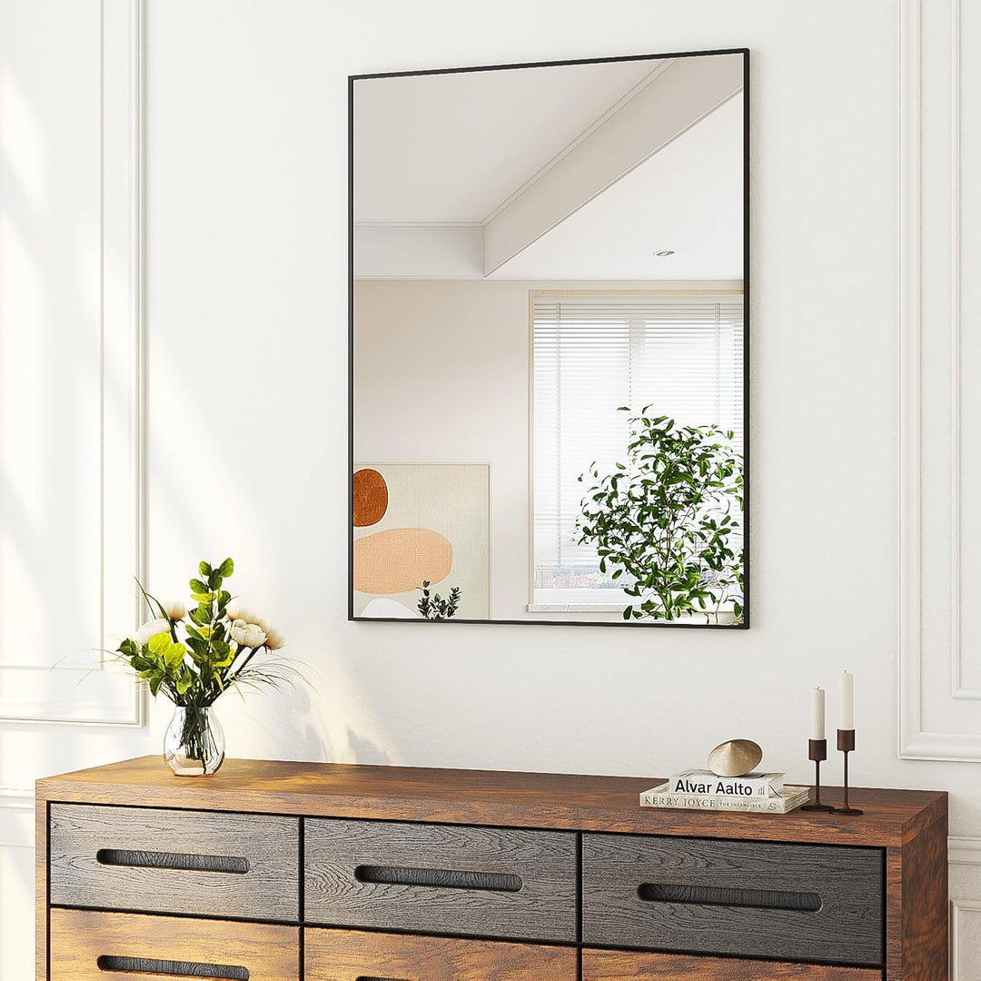 Boromal Spiegel Schwarz 40x60cm Badezimmer Spiegel Vertikal/Horizontal Dekorative Wandspiegel für Ba