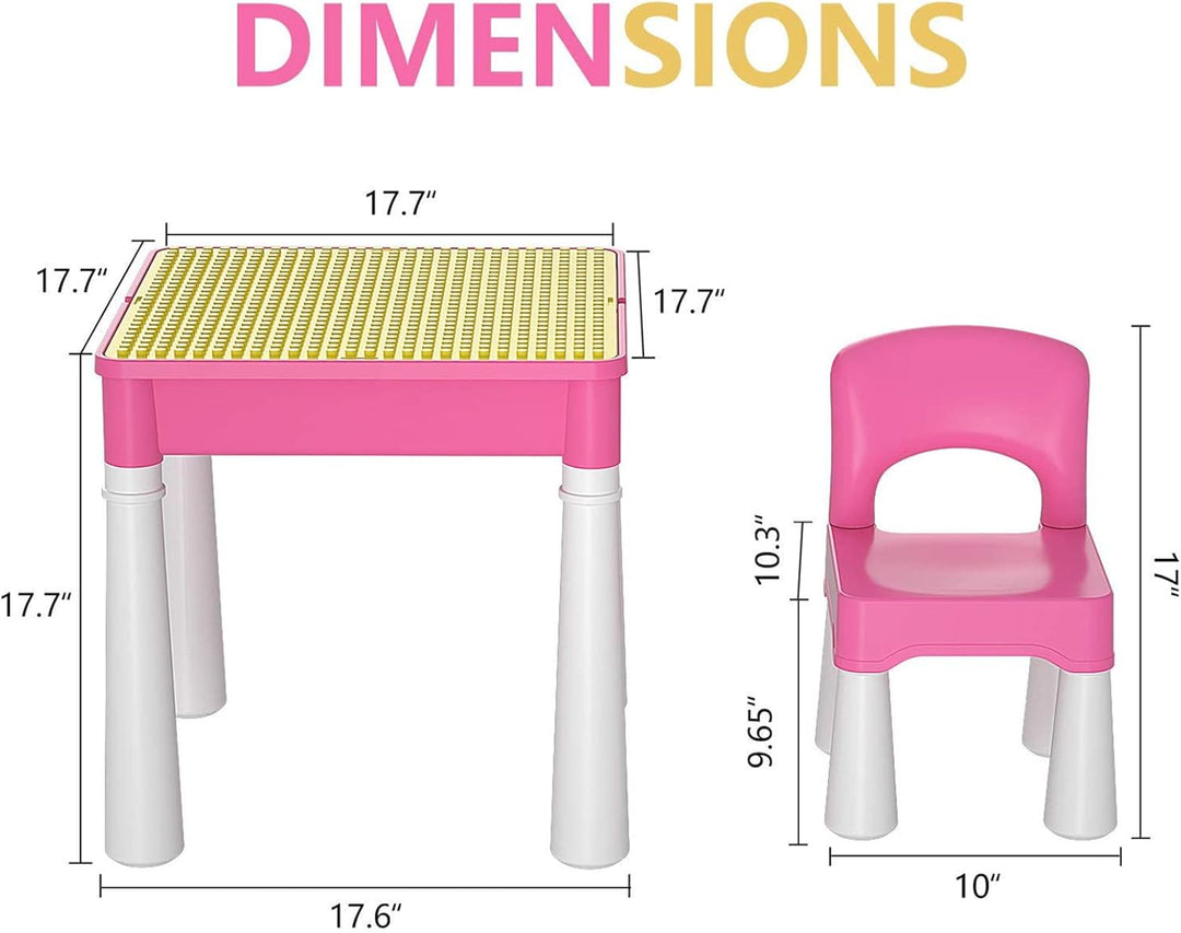 burgkidz Kindertisch mit Stühle, Kinder Tisch Stuhl Set für Prinzessin Mädchen mit 128 Stück Grosse