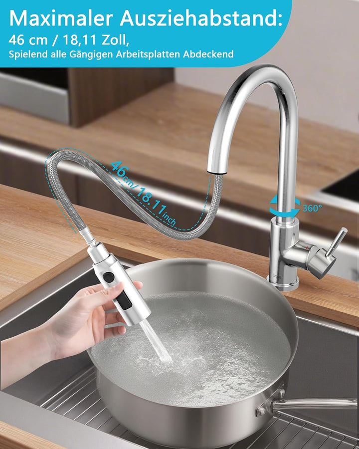 Wasserhahn Küche, Hochdruck Küchenarmatur mit Brause | 304 Edelstahl Küchenarmatur Ausziehbar, Armat