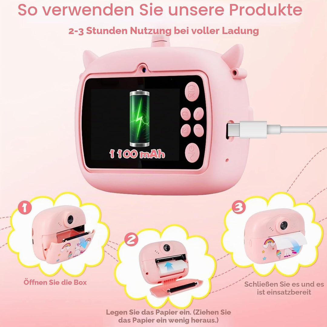 Kinderkamera Sofortbildkamera, 1080P HD Kinder Kamera mit 2,4"-Bildschirm & 32G TF Karte Sofortbildk