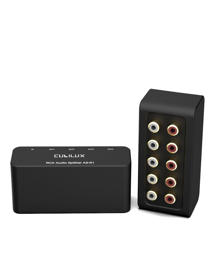 Cubilux AS-R1 RCA Splitter Box, 4 Kanal Stereo Cinch Splitter, passiver Audio Cinch Splitter, herges