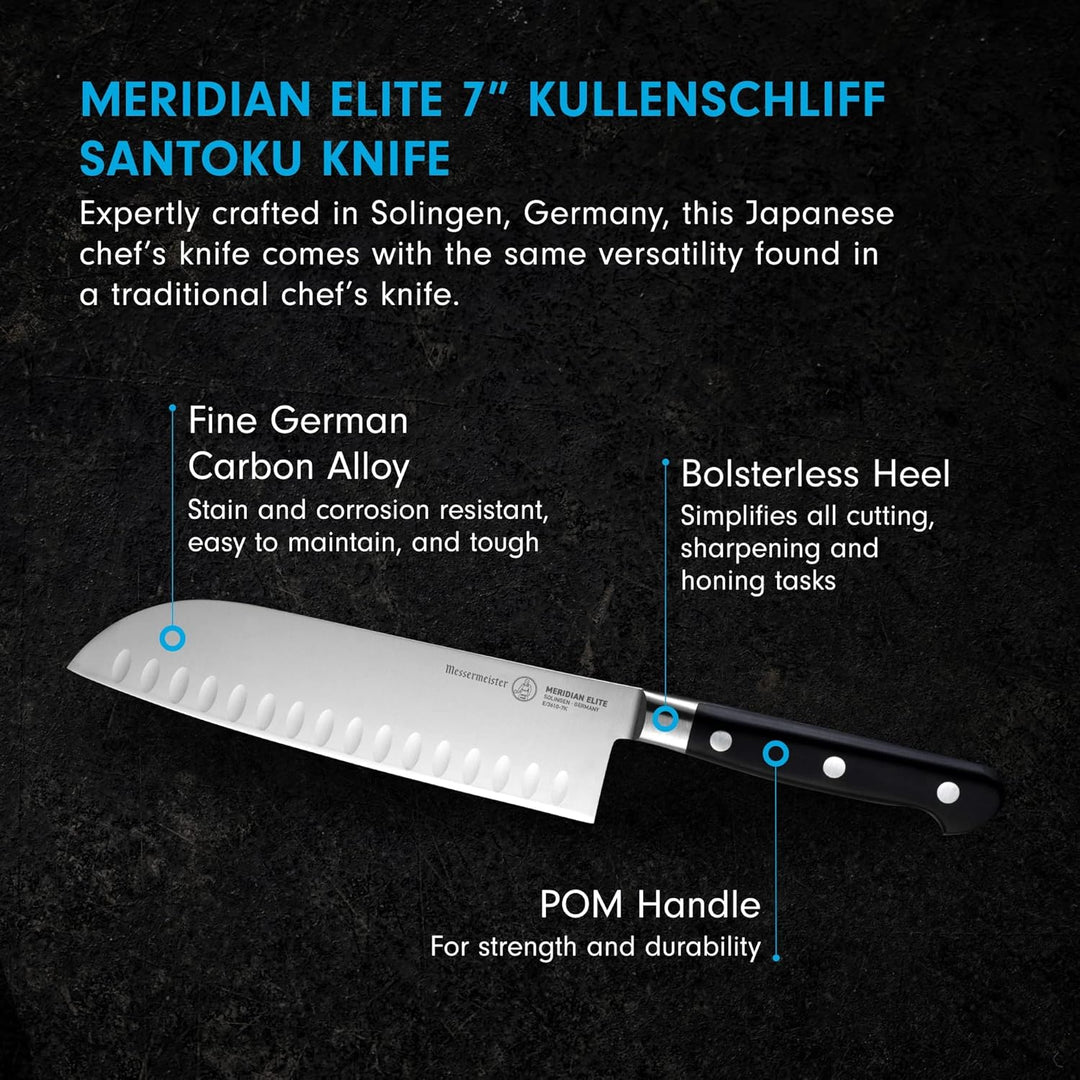 Messermeister Meridian Elite Kullenschliff Santokumesser, 17,8 cm, japanisches Kochmesser, deutsche