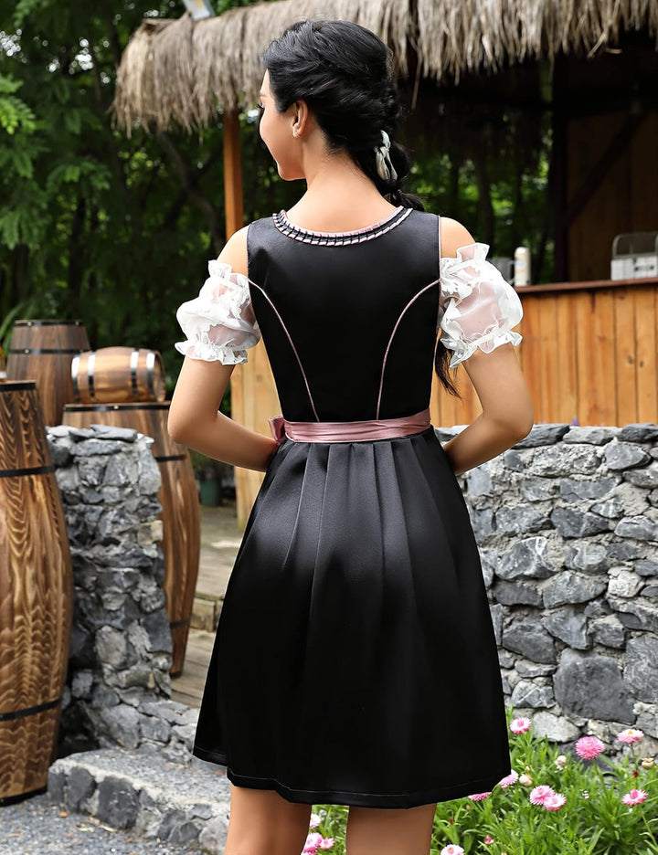 KOJOOIN Dirndl Damen Kurz Trachtenkleid 3tlg. Midi Dirndl für Oktoberfest Drei Teilig: Dirndlkleid,S